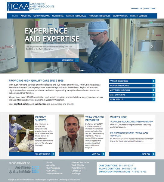 Redesign for Twin Cities Anesthesia Associates Intro Photo